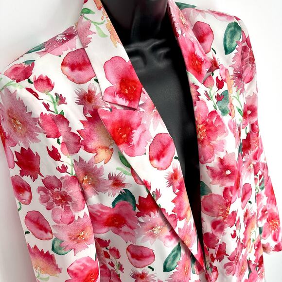 Staccato Callie Open Front Floral Blazer SZ S Pink Peach Green White Lined - Picture 2 of 11